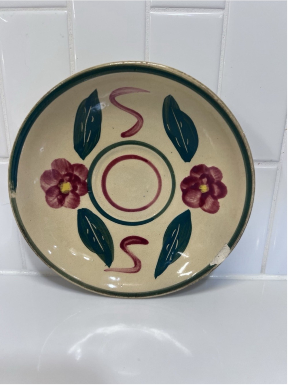 Vintage Watt Pottery Cut Leaf Pansy Saucer Bullseye Rio Plate 1950s
